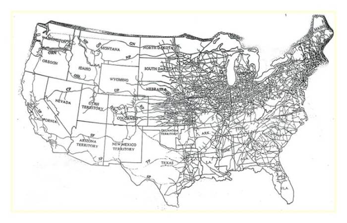 Map of us railroads in 1900