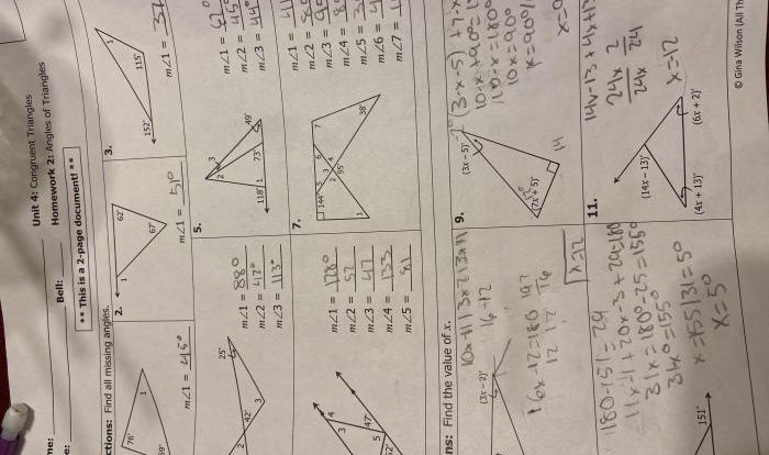 Unit 4 congruent triangles quiz 4-1 answer key