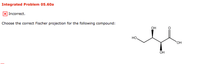 Choose the correct fischer projection for the following compound